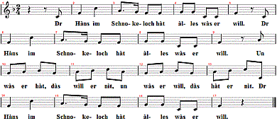 Der Hans im Schnokeloch, Noten