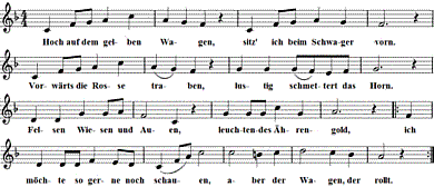 Hoch auf dem gelben Wagen, Noten