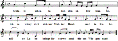 Schlafe, holder, süßer, Knabe, Noten