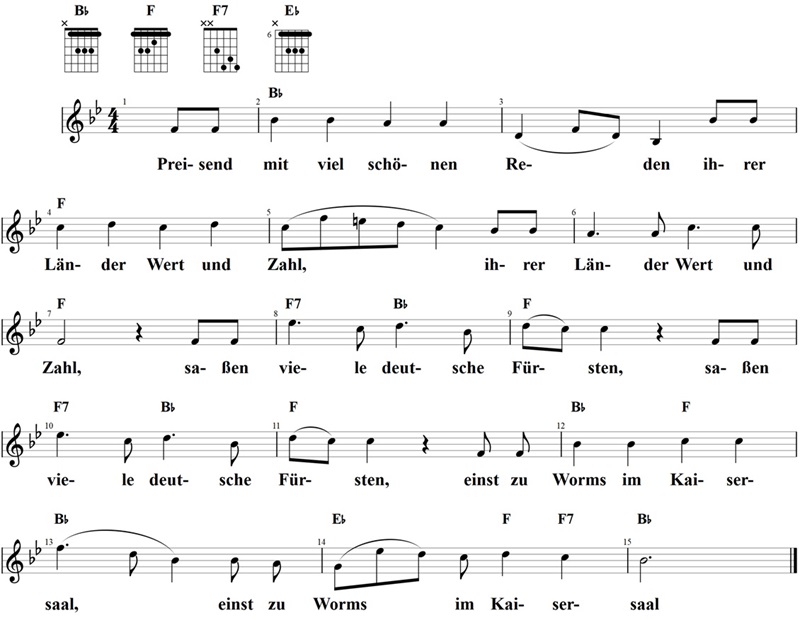 Württembergische Hymne, Noten