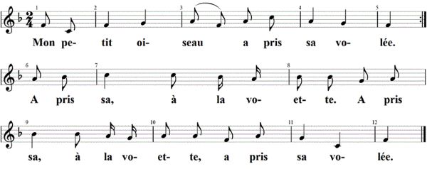 À la volette (Mon petit oiseau), Noten