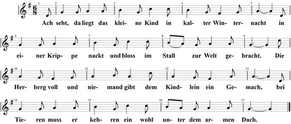 Ach seht, da liegt das kleine Kind, Noten