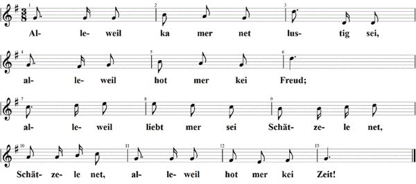 Alleweil ka mer net lustig sei, Noten
