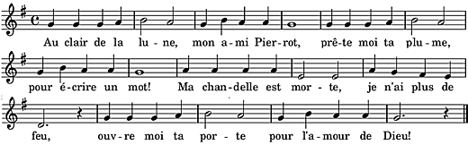 au-clair-de-la-lune, Noten