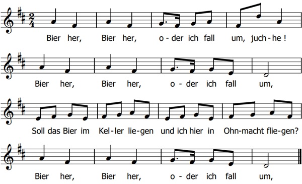 Fing mir eine Mücke heut, Noten und Gitarrenakkorde