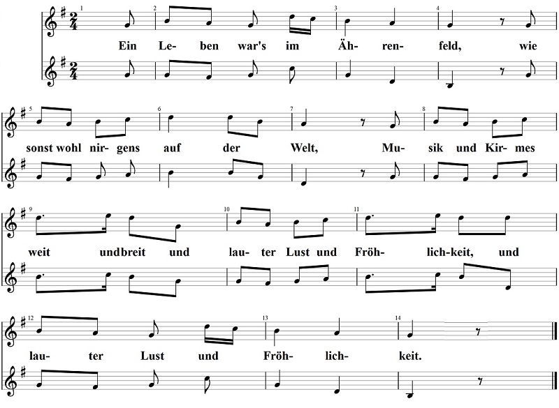 Das Ährenfeld (Ein Leben war's im Ährenfeld), Noten, 2-stimmig