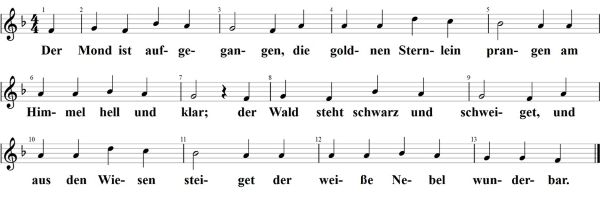 Der Mond ist aufgegangen, Noten