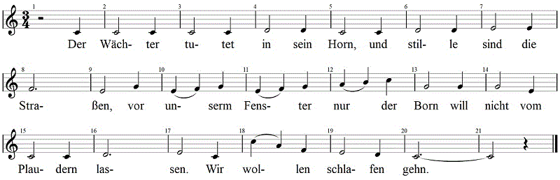 Der Wächter tutet in sein Horn, Noten