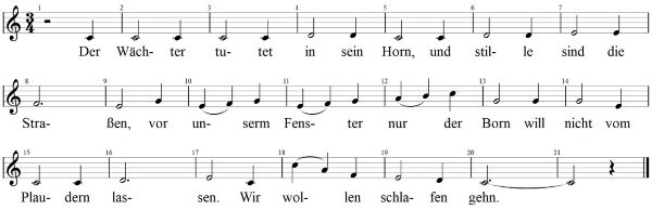 Der Wächter tutet in sein Horn, Noten