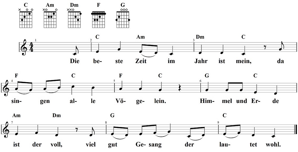 Die beste Zeit im Jahr ist mein (Noten und Gitarrenakkorde), Noten