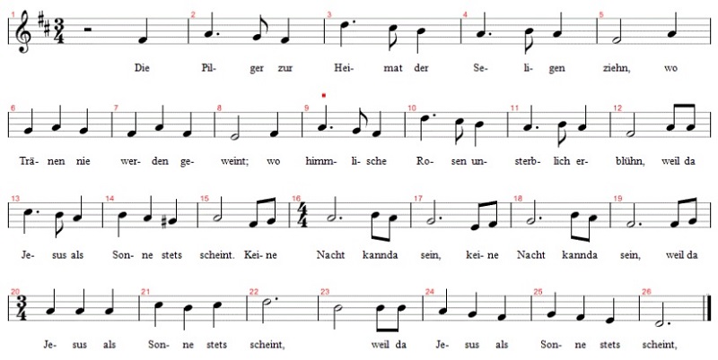 Die Pilger zur Heimat der Seligen ziehn, Noten
