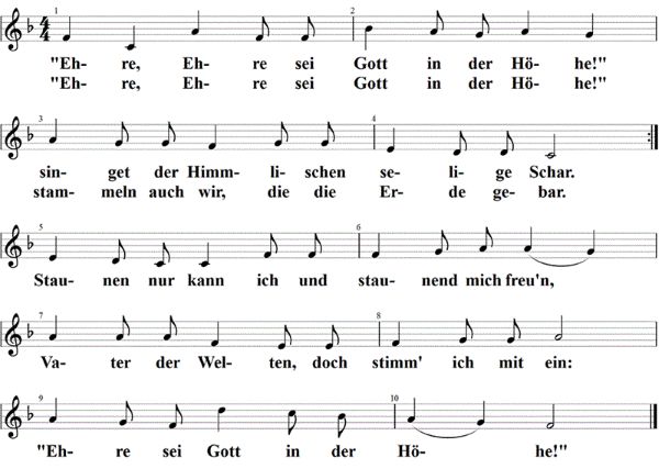 Ehre, Ehre sei Gott in der Höhe, Noten