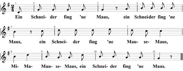 Ein Schneider fing 'ne Maus, Noten