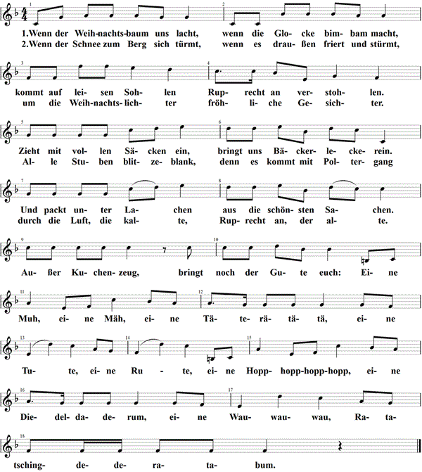 Eine Muh, eine Mäh, Noten