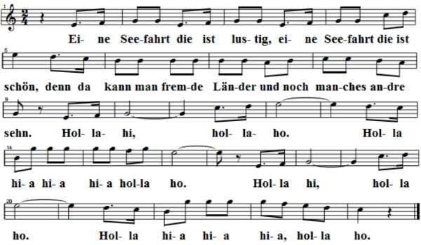 Eine Seefahrt, die ist lustig, Noten