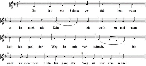 Es ist ein Schnee gefallen, Textvariante, Noten