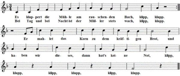 Es klappert die Mühle, Noten