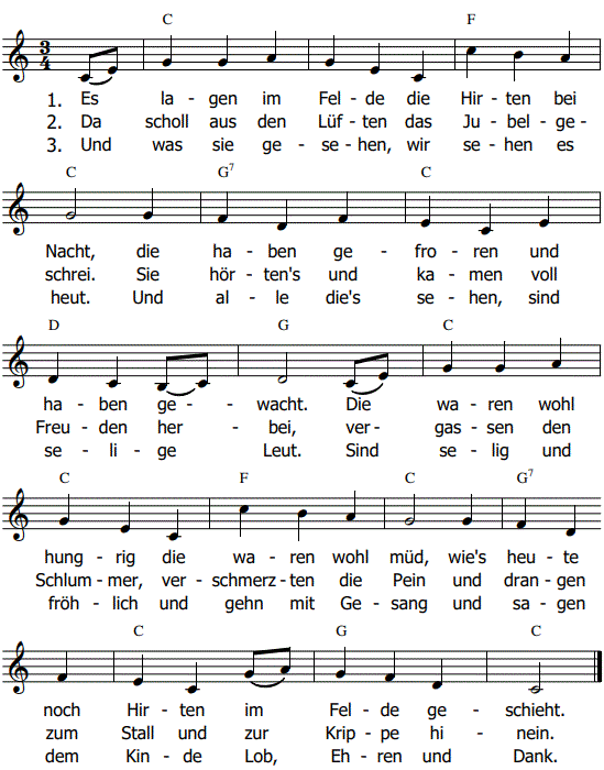 Es lagen im Felde die Hirten, Noten und Akkorde