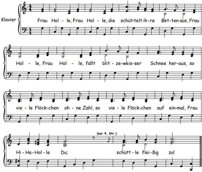 Frau Holle, die schüttelt ihre Betten aus, Klaviernoten