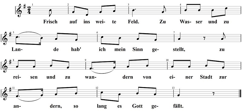 Frisch auf, ins weite Feld, Noten