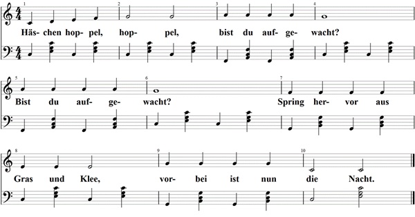 Häschen hoppel hoppel, Akkordeonnoten mit Liedtext