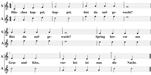 Häschen hoppel hoppel, Duett für Sopran- und Altblockflöten