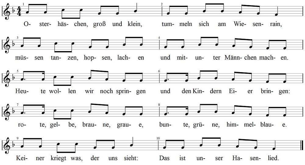 Hasenlied, Osterhäschen, groß und klein, Noten