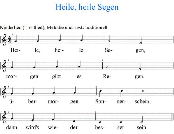 Heile, heile Segen, Noten