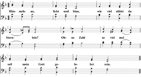 Himmels Au, licht und blau, Noten für 4 gemischte Stimmen, Chorblatt SATB