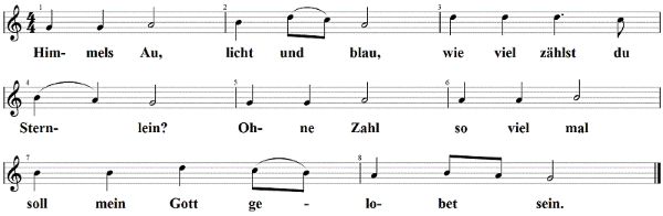 Himmels Au, licht und blau, Noten