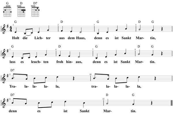 Holt die Lichter aus dem Haus, Noten und Gitarrenakkorde