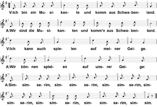 Ich bin ein Musikante, Noten
