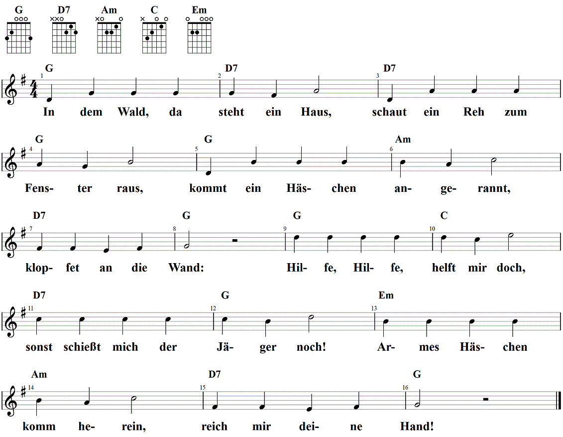 In dem Wald, da steht ein Haus, Noten, Noten