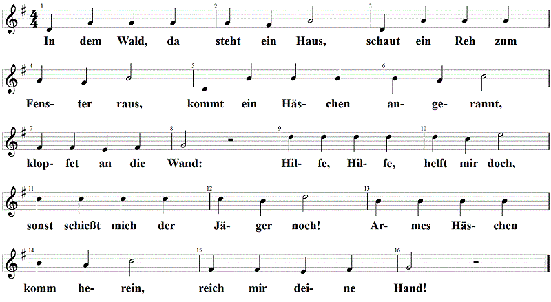 In dem Wald, da steht ein Haus, Noten