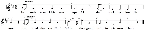 In meinem kleinen Apfel, Noten