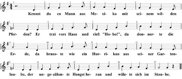 Kennst du den Mann aus Mexiko, Noten