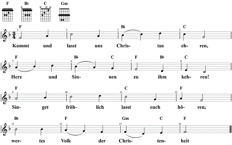 Kommt und lasst uns Christum ehren, Noten