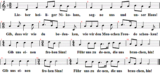 Lieber heiliger Nikolaus, Noten