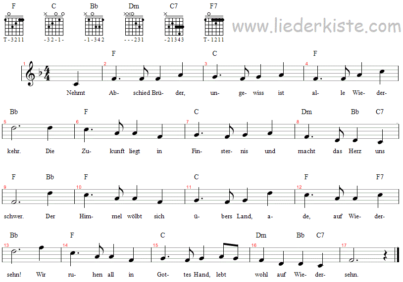 Nehmt Abschied Brüder, Noten, Noten