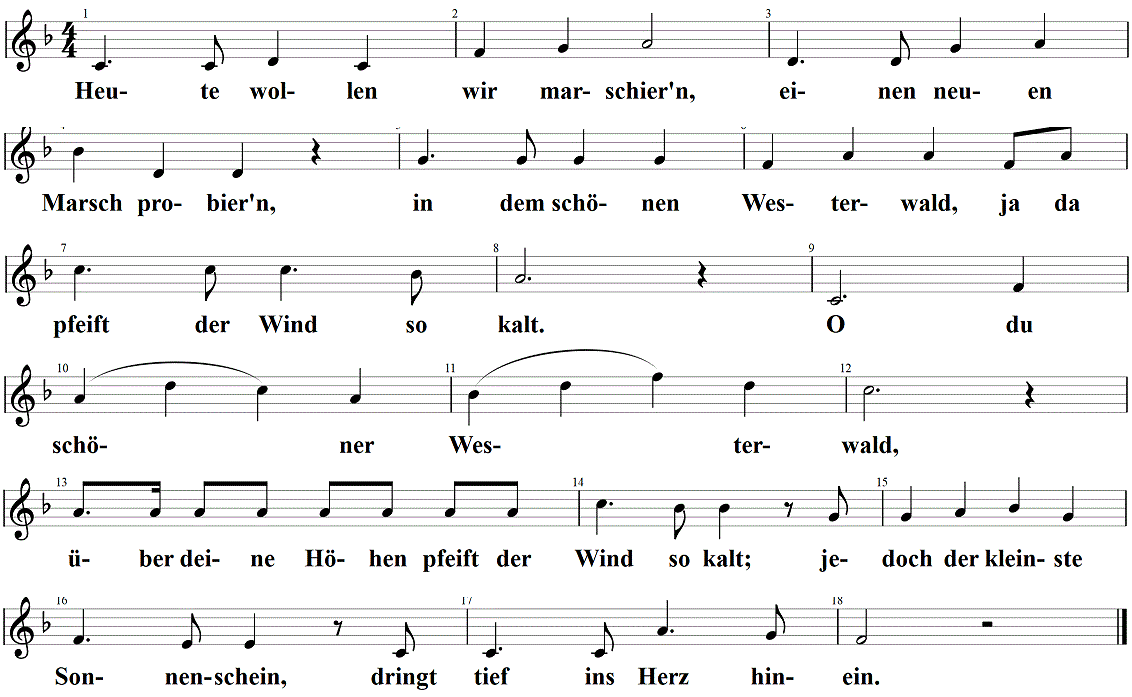 O, du schöner Westerwald, Noten