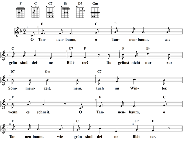 O Tannenbaum, Noten und Gitarrenakkorde