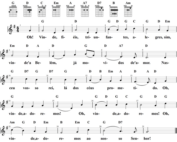 Oh, Vinde, Fiéis, Noten und Gitarrenakkorde