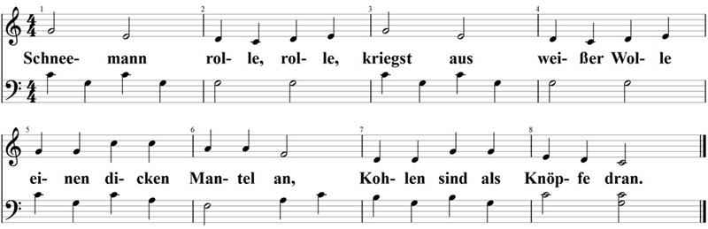 Schneemann, rolle, rolle, Klaviernoten