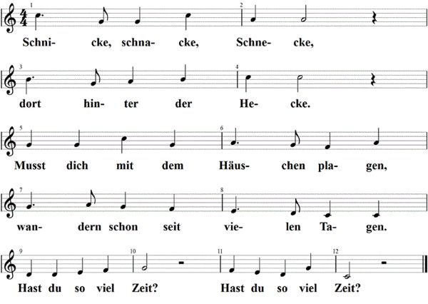 Schnicke, Schnacke, Schnecke, Noten