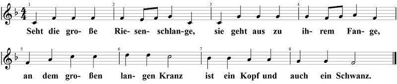 Seht die große Riesenschlange, Noten