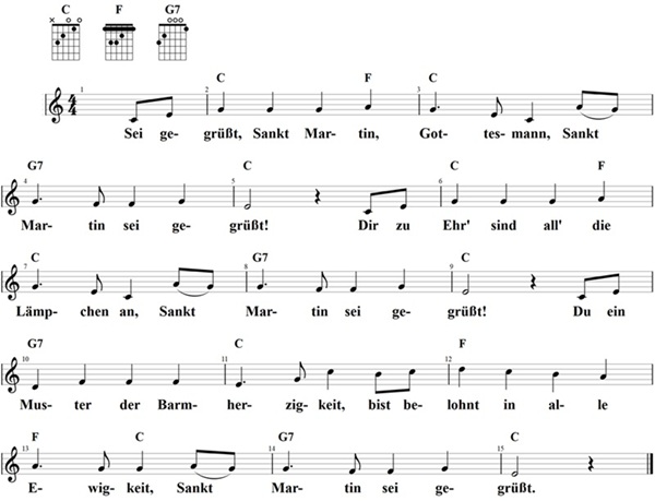 Sei gegrüßt, Sankt Martin, Gottesmann, Noten und Gitarrenakkorde