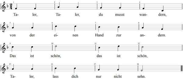 Taler, Taler, du musst wandern, Noten