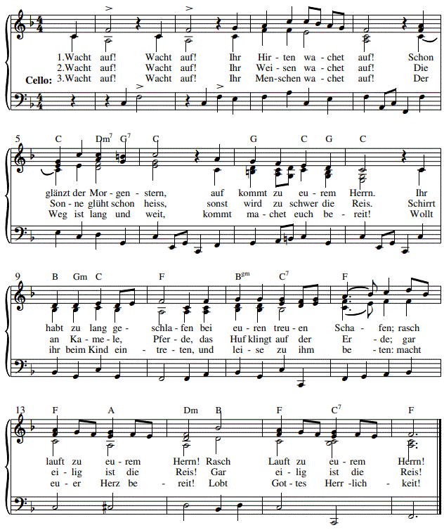 Wacht auf, ihr Hirten, Einfacher Orgelsatz