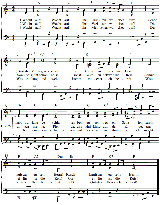 Wacht auf, ihr Hirten, Orgelsatz