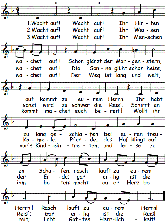 Wacht auf, ihr Hirten, Noten